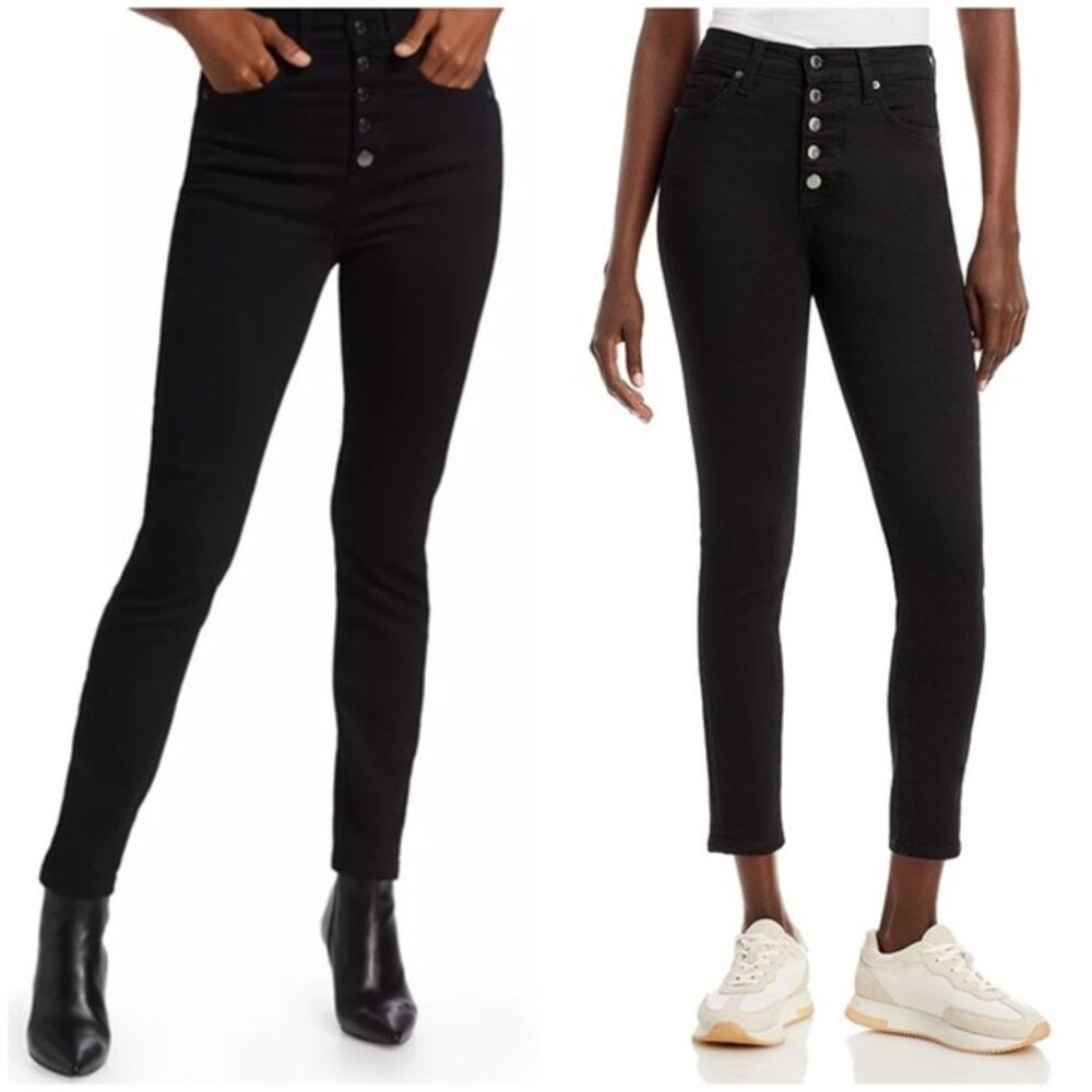 Veronica Beard Maera Black High Rise Button Fly Skinny Jeans Womens 29